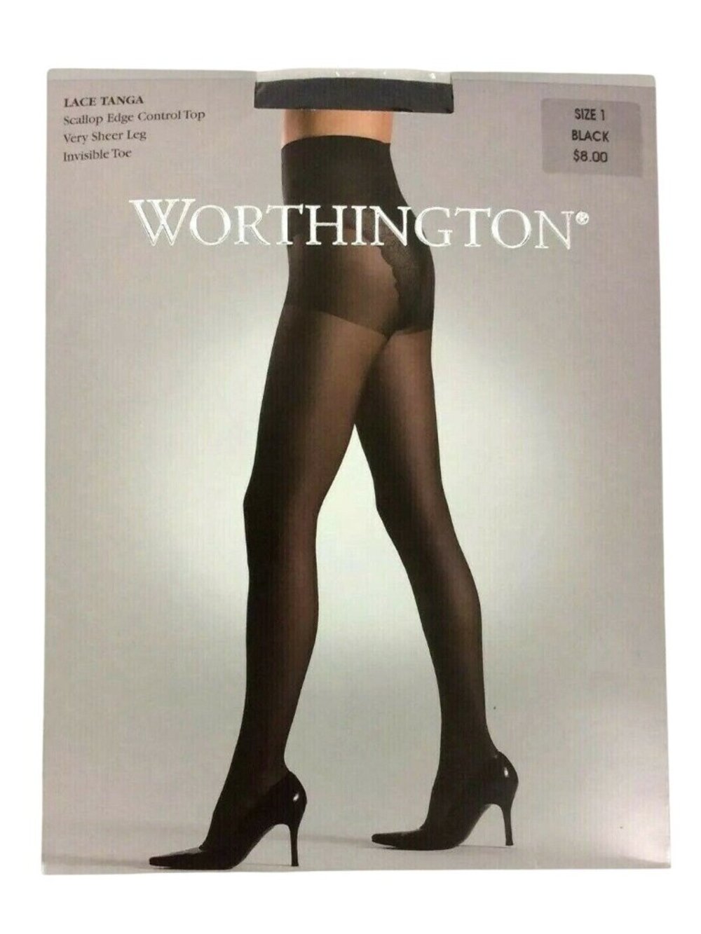 JCPenney Worthington Pantyhose Sz Small Black Scallop Tanga Panty Control Top